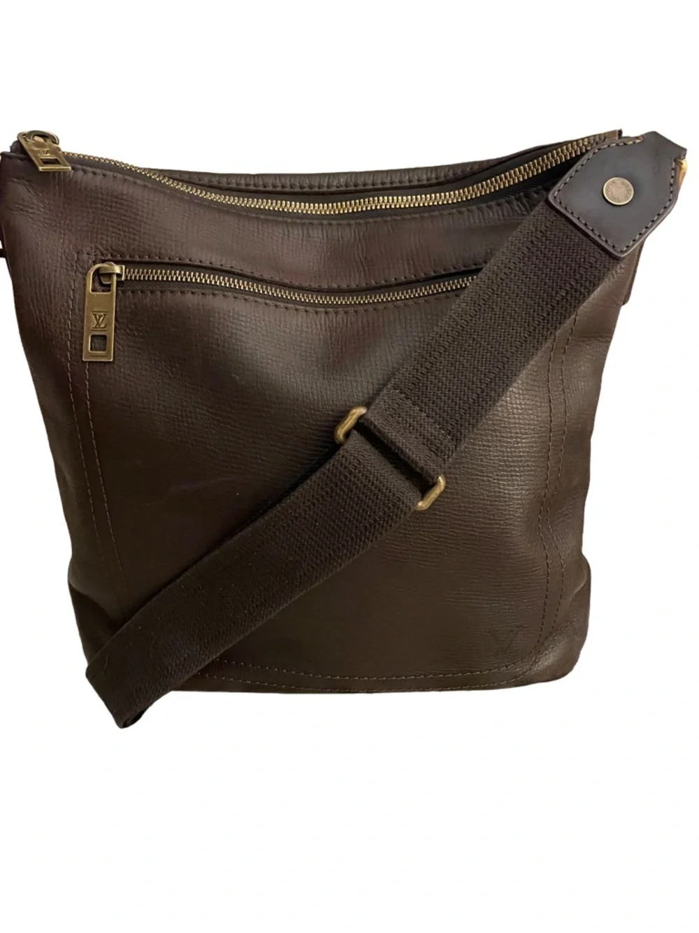 LOUIS VUITTON Cafe Coffee Brown Utah Leather Shawnee MM Crossbody Bag
